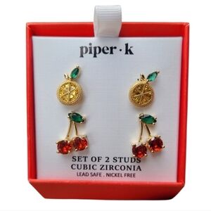 Piper K Cherry and Lemon Stud Earring Set
